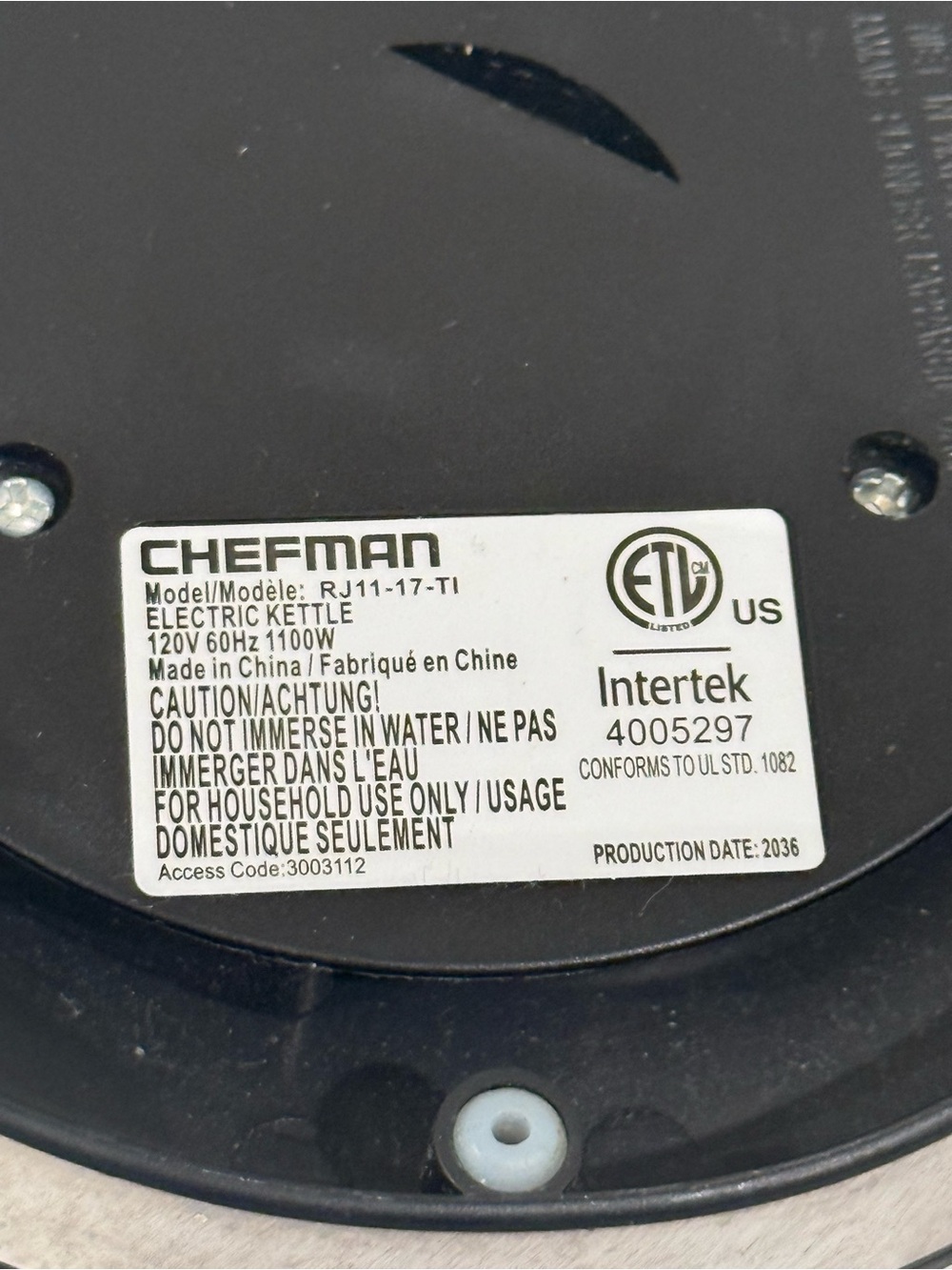 Chefman Electric Kettle Base Replacement Part # RJ11-17-TI - Picture 6 of 6
